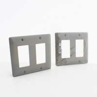 2 Hubbell Gray Decorator UNBREAKABLE Oversized 2 Gang Wallplate Rocker Covers HPS2347GY