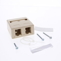 Hubbell "Telco Ivory" 2-Port Data Voice Keystone Housing Surface Mount Box ISB2TI