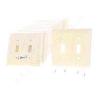 25 Hubbell Almond UNBREAKABLE 2-Gang Toggle Switch Covers Nylon Wallplate Switchplate NP2AL