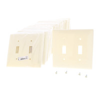 25 Hubbell Almond UNBREAKABLE 2-Gang Toggle Switch Covers Nylon Wallplate Switchplate NP2AL