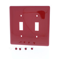 Hubbell RED UNBREAKABLE 2-Gang Toggle Switch Cover Nylon Wallplate Switchplate NP2R
