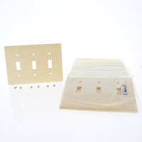 10 Hubbell Almond UNBREAKABLE Nylon 3-Gang Toggle Switch Covers Wallplate Switchplates NP3AL