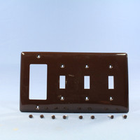 Hubbell Brown 4-Gang Decorator/GFCI Toggle Switch Switchplate Cover UNBREAKABLE Nylon Wallplate NP326