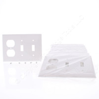 10 Eaton White UNBREAKABLE Standard 3-Gang Combination Toggle Switch/Duplex Outlet Wallplate Covers 5158W