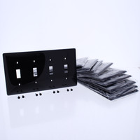 10 Hubbell Black UNBREAKABLE 4-Gang Toggle Switch Covers Nylon Wallplate Switchplate NP4BK