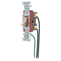 Hubbell Ivory INDUSTRIAL Single Pole Toggle Light Switch 20A 8" Leads 1221PWI