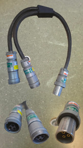 Industrial 60 Amp 64W-Y-6033 Y-Splitter: 6/4 Type W cable with (1) Appleton ACP6033BC plug & (2) ARC6033BC connectors. Heavy-duty 600V power distribution.