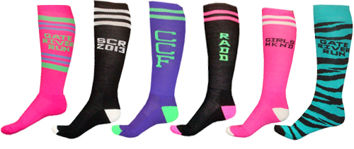 custom lettering knee sock samples