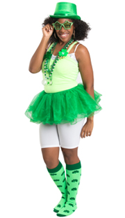 Neon St. Patty's Day Shamrock Socks and skirt, hat and glasses