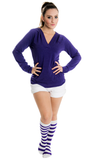 woman wearing purple hoodie and striped socks