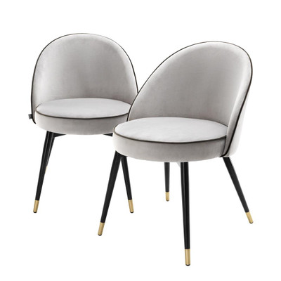 Eichholtz Cooper Dining Chair - Roche Light Grey Velvet - Set Of 2