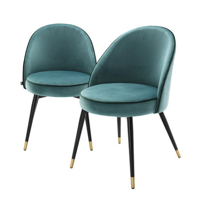 Eichholtz Cooper Dining Chair - Roche Turquoise Velvet - Set Of 2