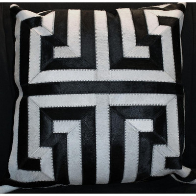 Black and White Greek Key Pattern Cow Hide Pillow