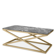 Eichholtz Criss Cross Coffee Table - Brushed Brass Grey Marble