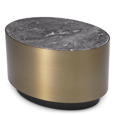 Eichholtz Porter Side Table - Oval Brushed Brass Finish Grey Marble