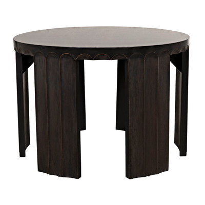 Noir Fluted Side Table - Pale With Light Brown Trim