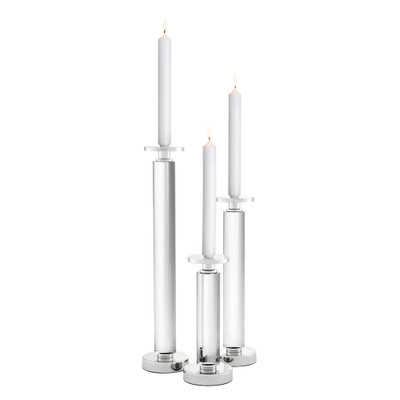 Eichholtz Chapman Set Of 3 Candle Holder - Crystal Glass - Nickel