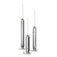Eichholtz Livia Set Of 3 Candle Holder - Smoke Crystal Glass - Nickel
