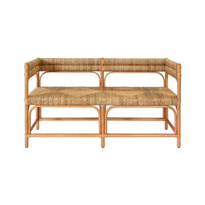 Worlds Away Rattan Bench - Seagrass Wrapped Seat And Seat Back