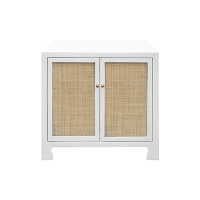 Worlds Away Cane Cabinet W. Brass Hardware - Wh Lacquer