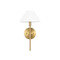 Worlds Away One Light Sconce - White Linen Coolie Shade - Brushed Brass And Burl Wood