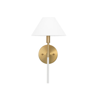 Worlds Away One Light Sconce - White Linen Coolie Shade - Brushed Brass And White Lacquer