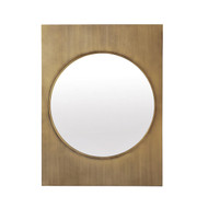 Worlds Away Modern Round Mirror - Rectangle Frame - Antique Brass