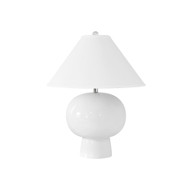 Worlds Away Bulb Shape Ceramic Table Lamp - White Linen Coolie Shade - White