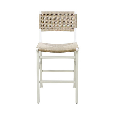 Worlds Away Woven Back Counter Stool - Rush Seat - Matte White Lacquer