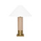 Worlds Away Brushed Brass Base Table Lamp - White Linen Coolie Shade - Cerused Oak