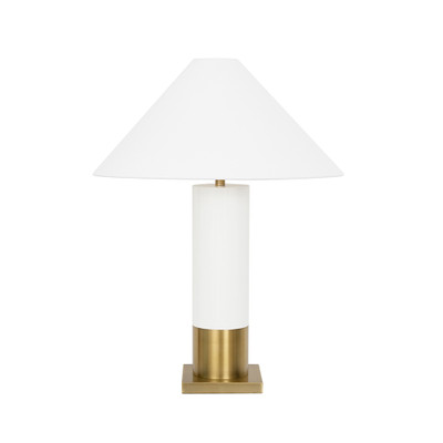 Worlds Away Brushed Brass Base Table Lamp - White Linen Coolie Shade - White Lacquer