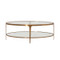 Worlds Away Two Tier Glass Top Oval Coffee Table - Antique Brass