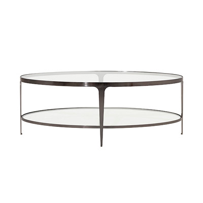 Worlds Away Two Tier Glass Top Oval Coffee Table - Gunmetal
