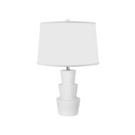 Worlds Away Three Tier Ceramic Table Lamp - White Linen Shade - White