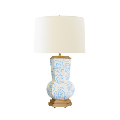 Worlds Away Handpainted Gourd Shape Tole Table Lamp - Blue Bloom Pattern
