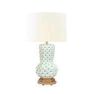 Worlds Away Handpainted Gourd Shape Tole Table Lamp - Green Scale Pattern