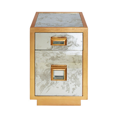 Worlds Away One Drawer Side Table - Antique Mirror Side - Gold Leaf