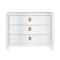 Worlds Away Curved Front Chest - Three Drawers - White Textured Linen - Satin Brass Ring Hardware