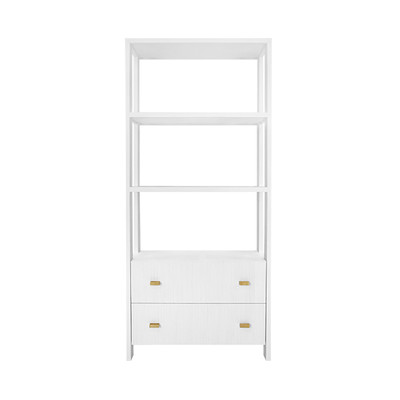 Worlds Away Two Drawer Etagere - Fluted Detail - Matte White Lacquer