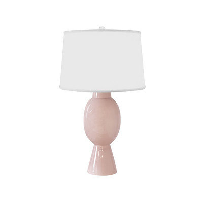 Worlds Away Tall Bulb Shape Ceramic Table Lamp - White Linen Shade - Blush