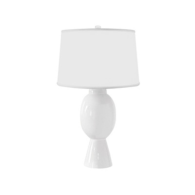 Worlds Away Tall Bulb Shape Ceramic Table Lamp - White Linen Shade - White
