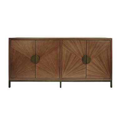 Worlds Away Radial Walnut Cabinet - Painted Bronze Legs And Hardware