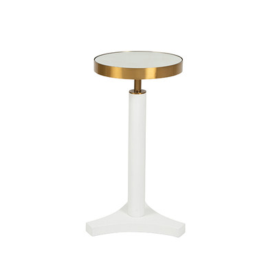 Worlds Away Round Cigar Table - Antique Brass Detail And Mirror Top - White Lacquer
