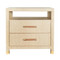 Worlds Away Two Drawer Side Table - Rattan Wrapped Handles - Natural Grasscloth