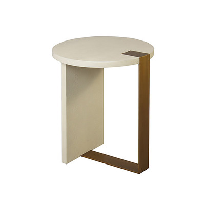 Worlds Away Round Side Table - Ant Brass & Cream Faux Shagreen