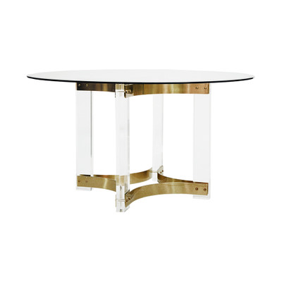 Worlds Away Acrylic Dining Table Base - Antique Brass Stretchers And 48" Dia Glass