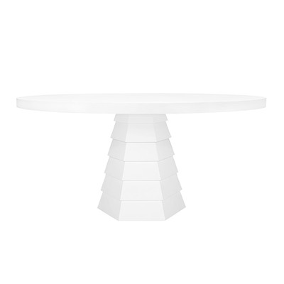 Worlds Away Tapering Hexagonal Base - Round Top Dining Table - Matte White Lacquer
