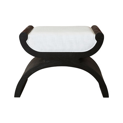 Worlds Away Curved Base Stool - White Linen Cushion - Espresso Oak