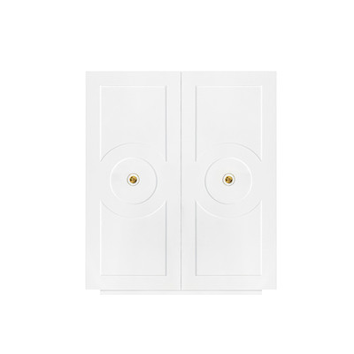 Worlds Away Two Door White Lacquer Cabinet - Circle Design And Acrylic Handles