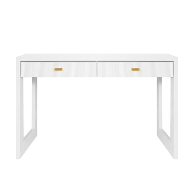 Worlds Away Two Drawer Desk - Fluted Detail - Matte White Lacquer